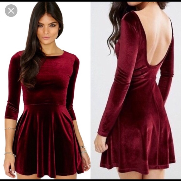 American Apparel Dresses & Skirts - Maroon American Apparel Velvet Skater Dress Size M